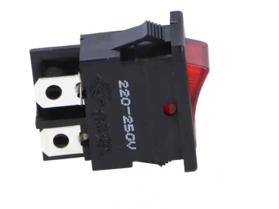 Switch rocker snap-in on/off rectangular red (0/1) DPST 6A/250V 